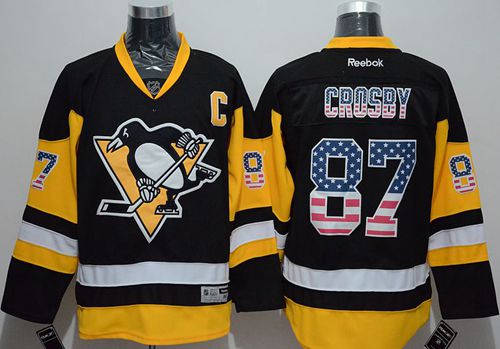 Penguins #87 Sidney Crosby Black Alternate USA Flag Fashion Stitched NHL Jersey - Click Image to Close